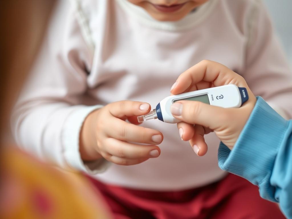 Blood glucose test for a childфото